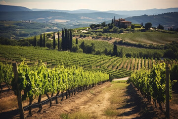 Naklejka premium Vineyards of Montalcino (Siena, Tuscany, Italy) at summer