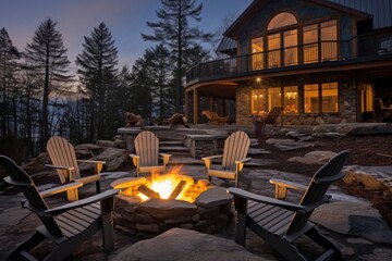 Fototapeta na wymiar mountain cabin with stone fire pit
