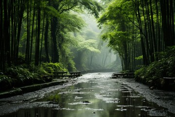  Tranquil bamboo forest in the hills of China, Generative AI