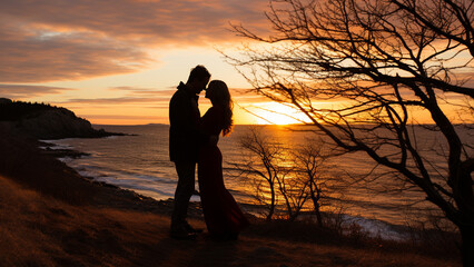 Romantic Sunset Silhouettes for Valentines Day in the Evening Glow