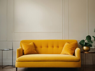 yellow sofa in white room. AI Generative