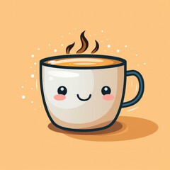 Cute Coffee Cup Meditation Yoga , Cartoon, Icon Illustration