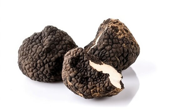 Cut whole black truffles food edible. Organic fresh tasty smell raw. Generate Ai