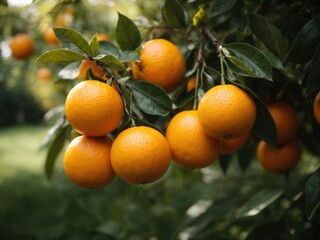 Oranges Are Hanging On A Tree In The Garden. AI Generative