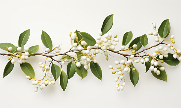 Image of a mistletoe branch on a white background.