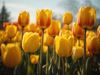 Obraz premium tulip flowers in morning. AI Generative