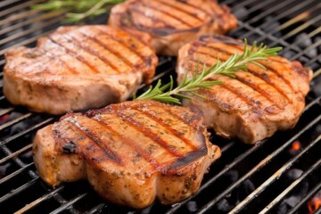 pork chops with grill marks on a barbecue