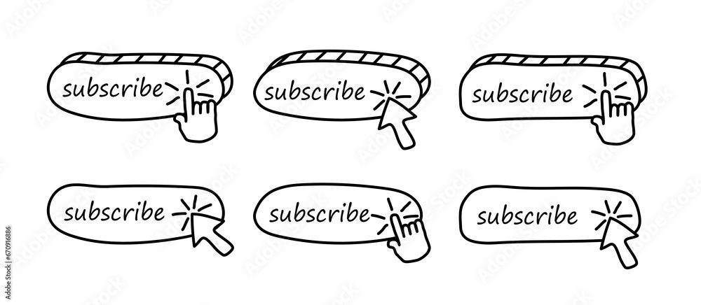 Aufkleber subscribe on a set of linear symbols. different push buttons for application, website, advertisement