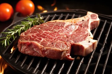 t-bone steak on a skillet with grill lines