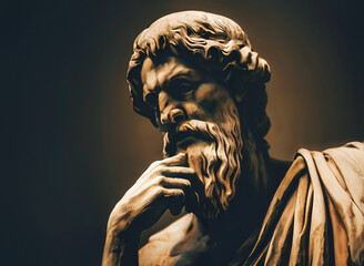 Ancient greek philosopher in dark background