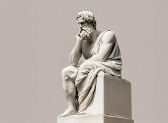 Statue of a greek philosopher in gray background