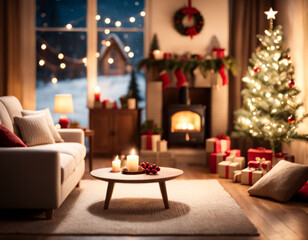 Fototapeta na wymiar クリスマスデコレーション 冬のリビング 無人 Christmas Decoration Winter Living Room Unattended