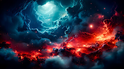 Fototapeta premium Apocalyptic abstract background with vivid colors. Destruction of the universe.
