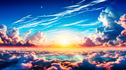Abstract background of a bright sun above the clouds