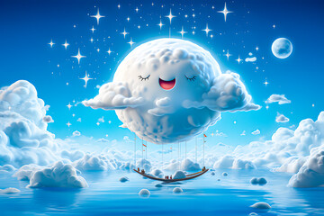 Drawing of a Cloud with a Funny Face, for Kids