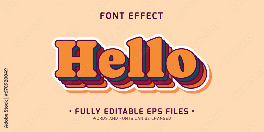 Poster vector editable text effect hello, vintage and retro font style