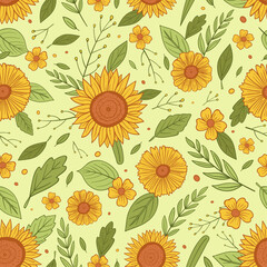Hand Drawing Sunflower Seamless Pattern