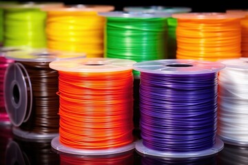 portrait-oriented shot of spools of filament for 3d printing