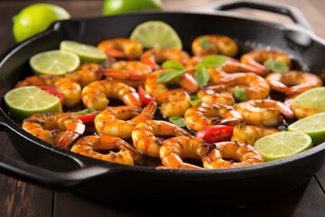 shrimp on a non-stick grill pan with chili lime glaze