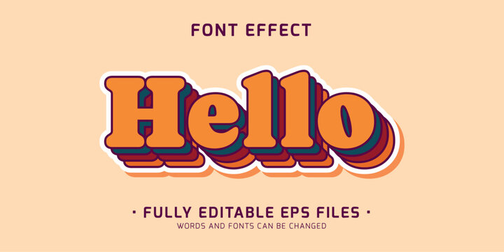 Vector editable text effect hello, vintage and retro font style