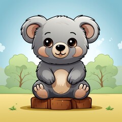 Cute Koala Sitting , Cartoon, Icon Illustration