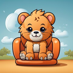 Cute Lion Sitting Chair , Cartoon, Icon Illustration