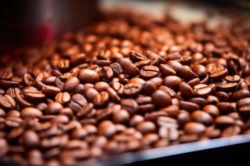 macro view of freshly roasted coffee beans cooling