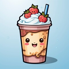 Cute Milk Shake Drink , Cartoon, Icon Illustration