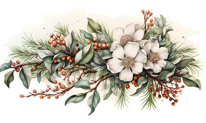 Christmas bouquet on a white background in vintage style.