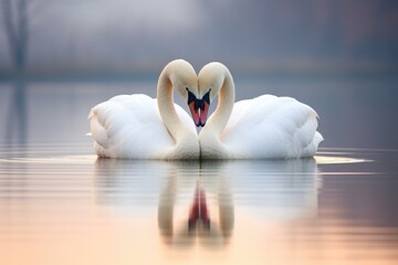 a pair of sleeping swans, necks curved on a calm lake