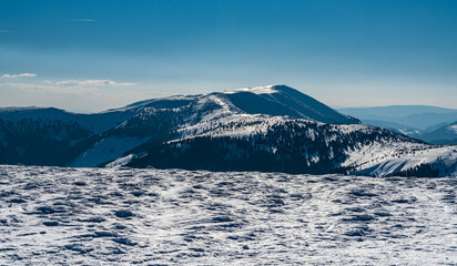 Velka Chochula from Latiborska hola hill in winter Nizke Tatry mountains in Slovakia