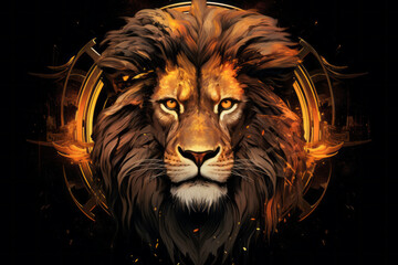 Art illustration of a lion head, portrait