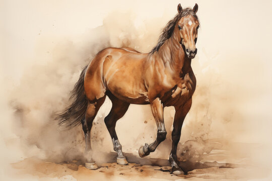 Arabian horse depicted in a color print watercolor