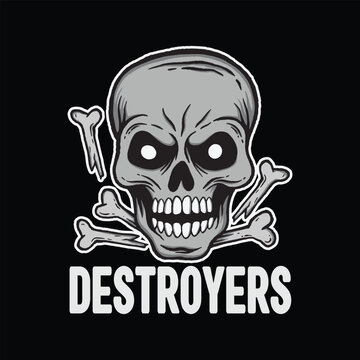 skull art with phrase destroyers for tshirt design, poster , etc