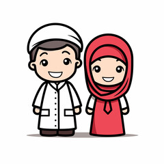 Muslim couple hand-drawn comic illustration. Muslim couple. Vector doodle style cartoon illustration