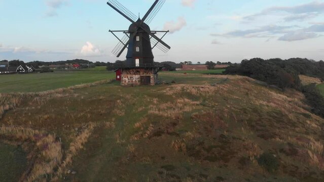 Reveal shot of traditional Br&auml;cke M&ouml;lla at H&ouml;gan&auml;s Sweden, aerial