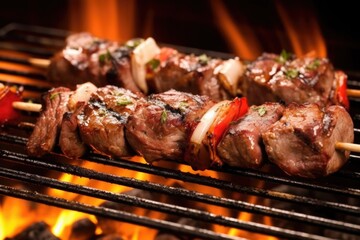 macro shot of grilled lamb skewers