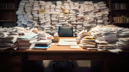 Too much document and paper on desk background. - obrazy, fototapety, plakaty