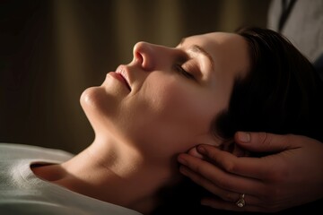 Head massage therapy woman relax. Spa beauty salon service care. Generate Ai