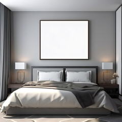 White canvas, empty frame mock-up in a contemporary room with beautiful interior design