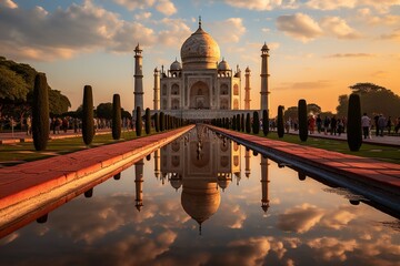  Majestic Taj Mahal during the golden hour, Generative AI