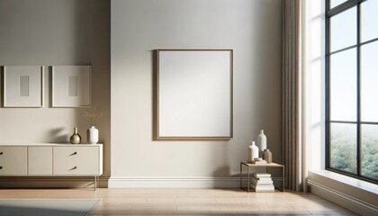 Fototapeta na wymiar Modern Interior with Blank Frame for Mockup Display