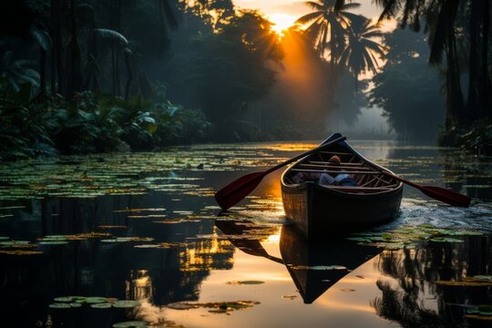 Serene moment at the backwaters of Kerala, India, Generative AI