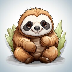 Cute Sloth Sleepy Holding Pillow , Cartoon, Icon Illustration