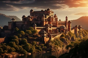 Foto auf Acrylglas Altes Gebäude  Stunning view of the Amber Fort in Jaipur, India, Generative AI