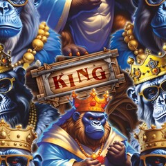 Seamless background with formidable monkeys with a crown. For printing on wrapping paper and textiles. And also for the background on your desktop, website, etc.