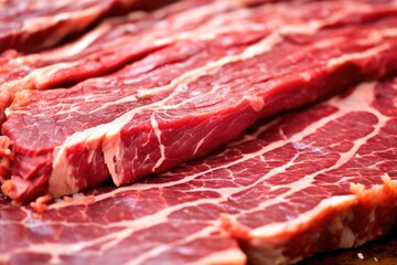 close-up of beef brisket detail, showcasing the meats marbling