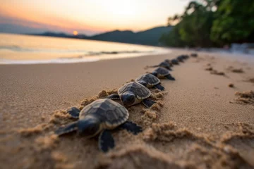 Foto op Plexiglas turtles making their way to the sea after hatching © Alfazet Chronicles