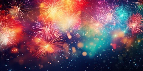 Fototapeta na wymiar Vibrant glitter background with colorful fireworks, perfect for Christmas Eve and New Year celebrations.
