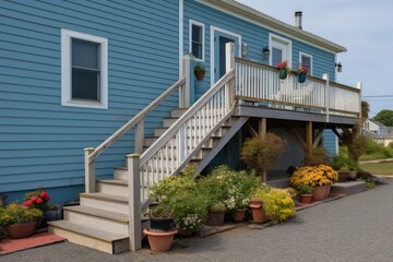 Fototapeta premium detailed image of saltbox home exterior stairway